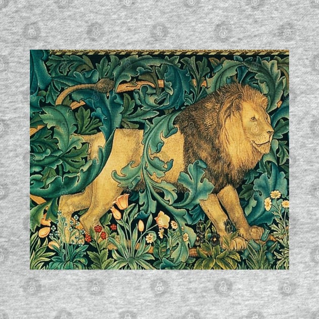 GREENERY ,FOREST ANIMALS, LION Antique Tapestry by BulganLumini